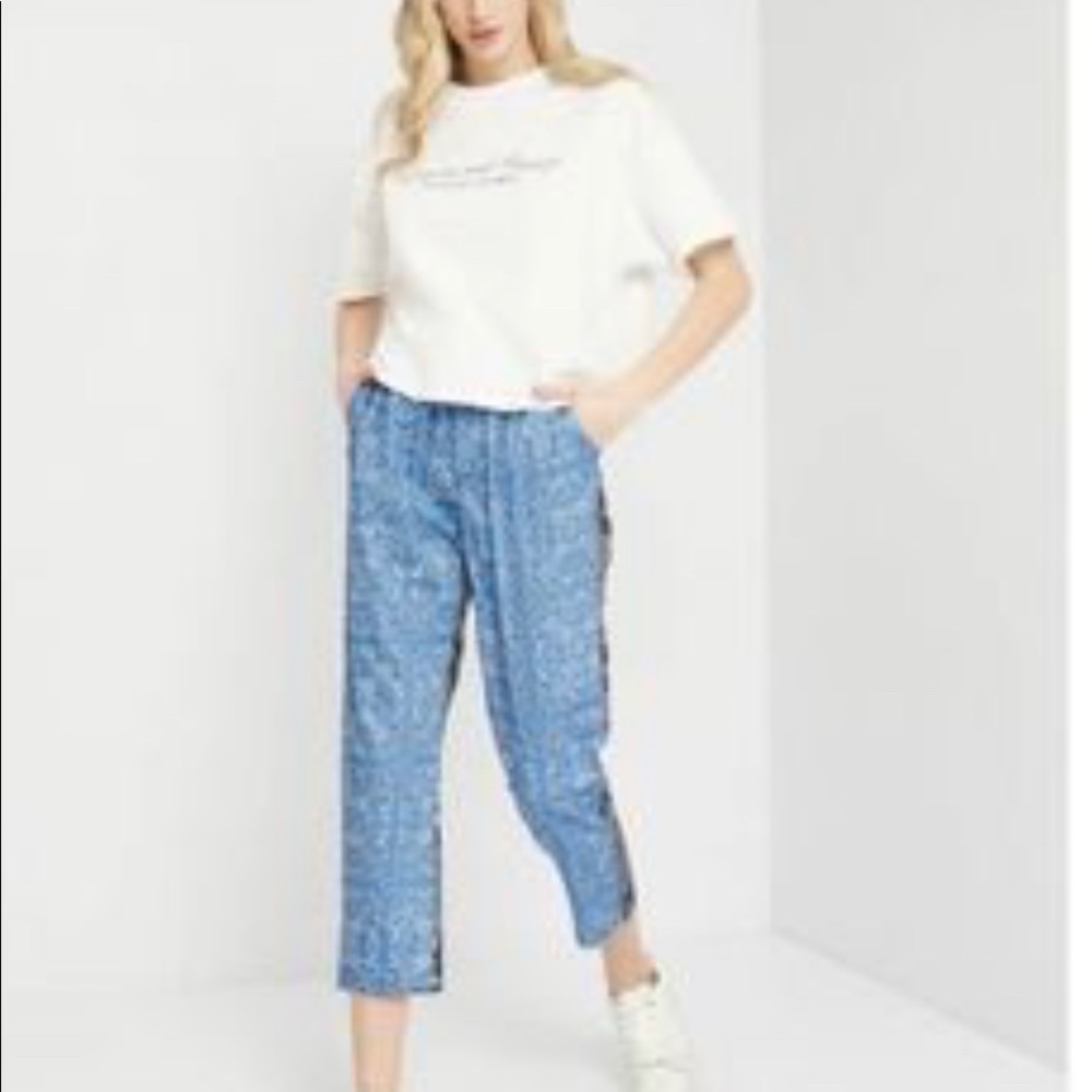 Zara paisley two tone black blue print trousers crop pants asymmetrical bandana - Picture 3 of 7